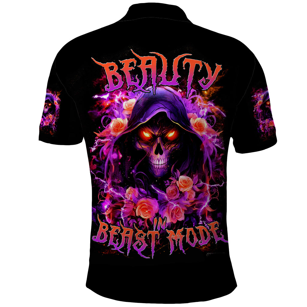 Rose Skull Polo Shirt Beasuty In Beast Mode - Wonder Print Shop