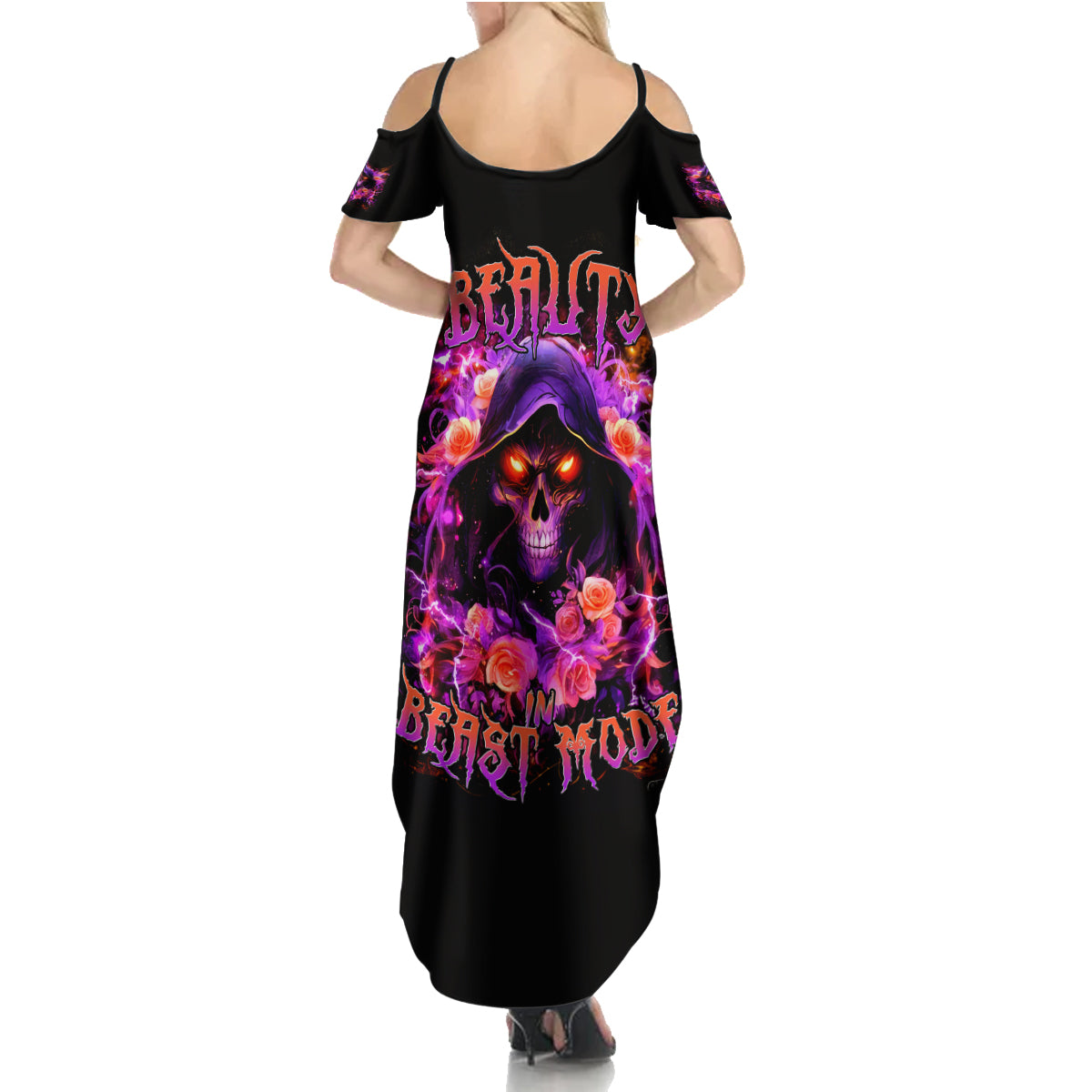 Rose Skull Summer Maxi Dress Beasuty In Beast Mode