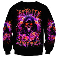 Black unisex sweatshirt with skull and roses front graphic, long sleeves