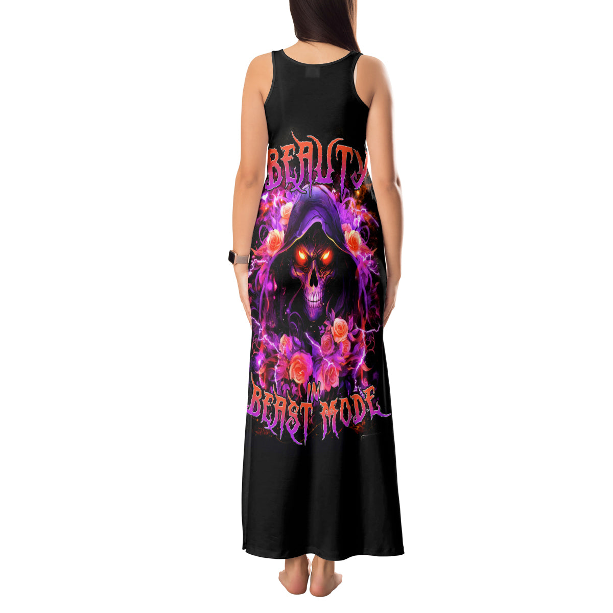 Rose Skull Tank Maxi Dress Beasuty In Beast Mode