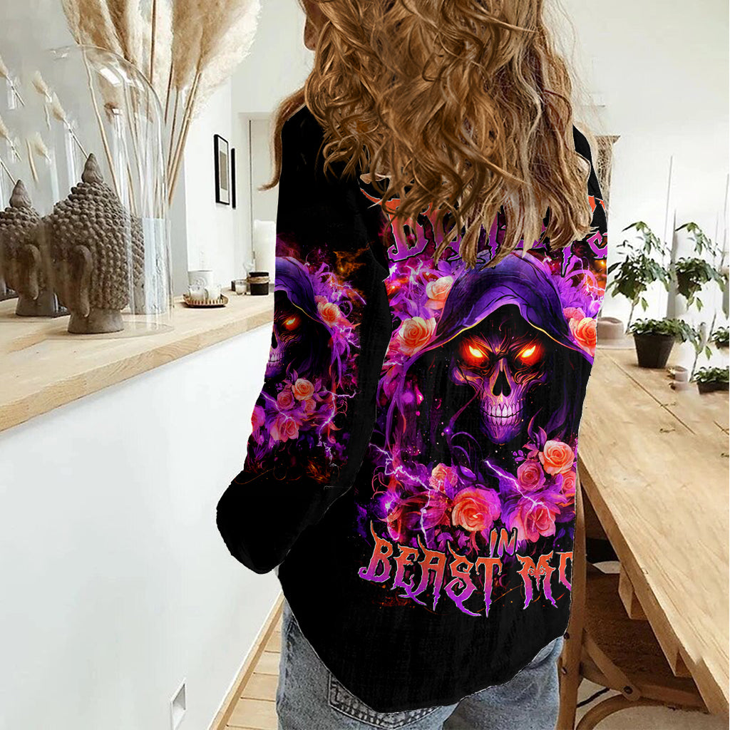 Rose Skull Women Casual Shirt Beasuty In Beast Mode