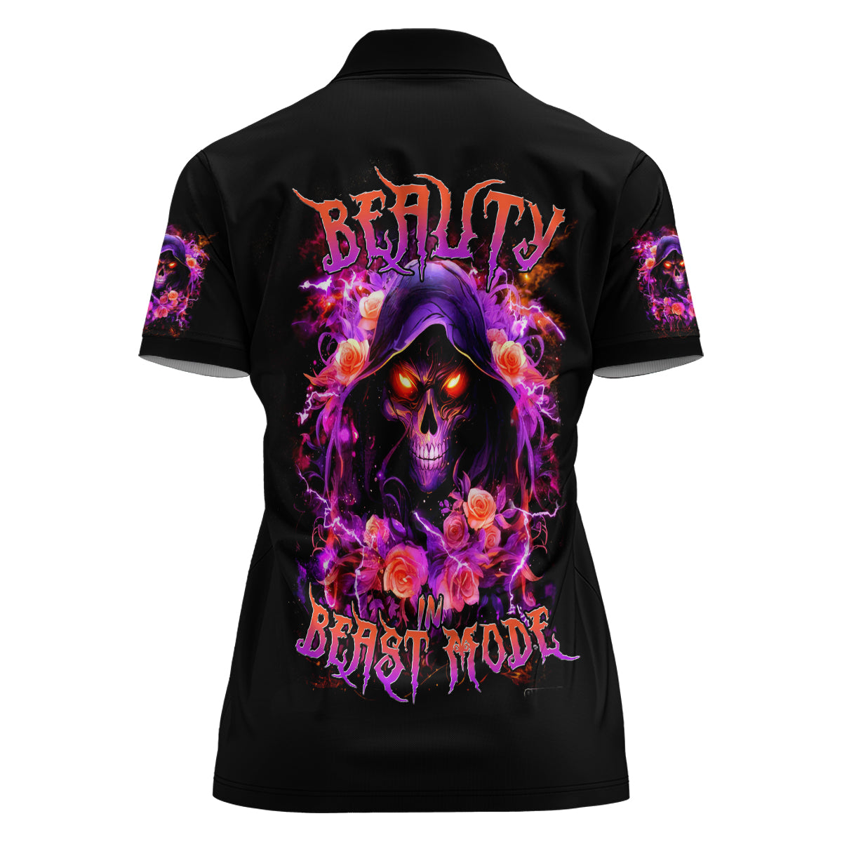 Rose Skull Women Polo Shirt Beasuty In Beast Mode