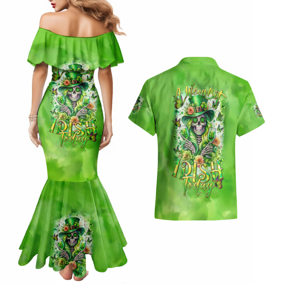 Irish Skull Couples Matching Mermaid Dress and Hawaiian Shirt Irish Today - Wonder Print Shop