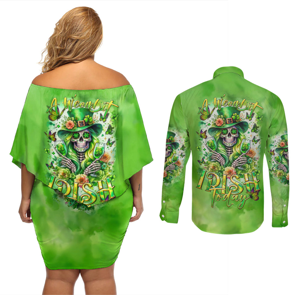 Irish Skull Couples Matching Off Shoulder Short Dress and Long Sleeve Button Shirt Irish Today - Wonder Print Shop