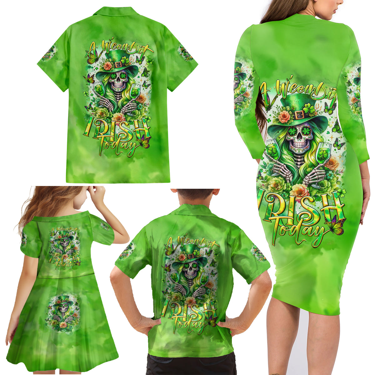 Irish Skull Family Matching Long Sleeve Bodycon Dress and Hawaiian Shirt Irish Today - Wonder Print Shop