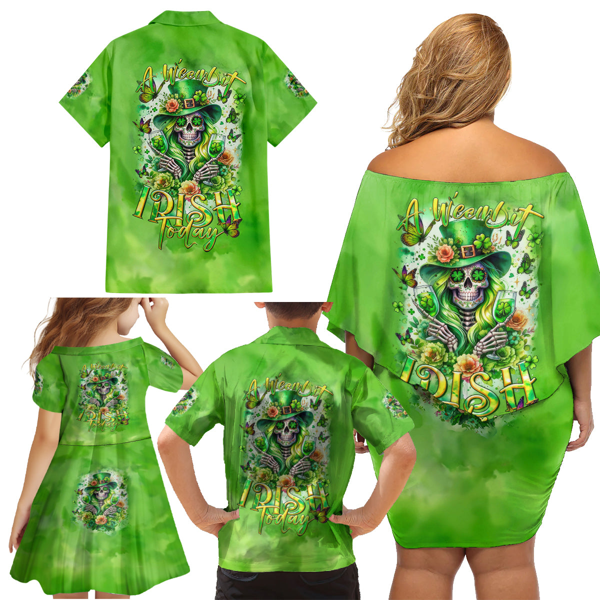 Irish Skull Family Matching Off Shoulder Short Dress and Hawaiian Shirt Irish Today - Wonder Print Shop