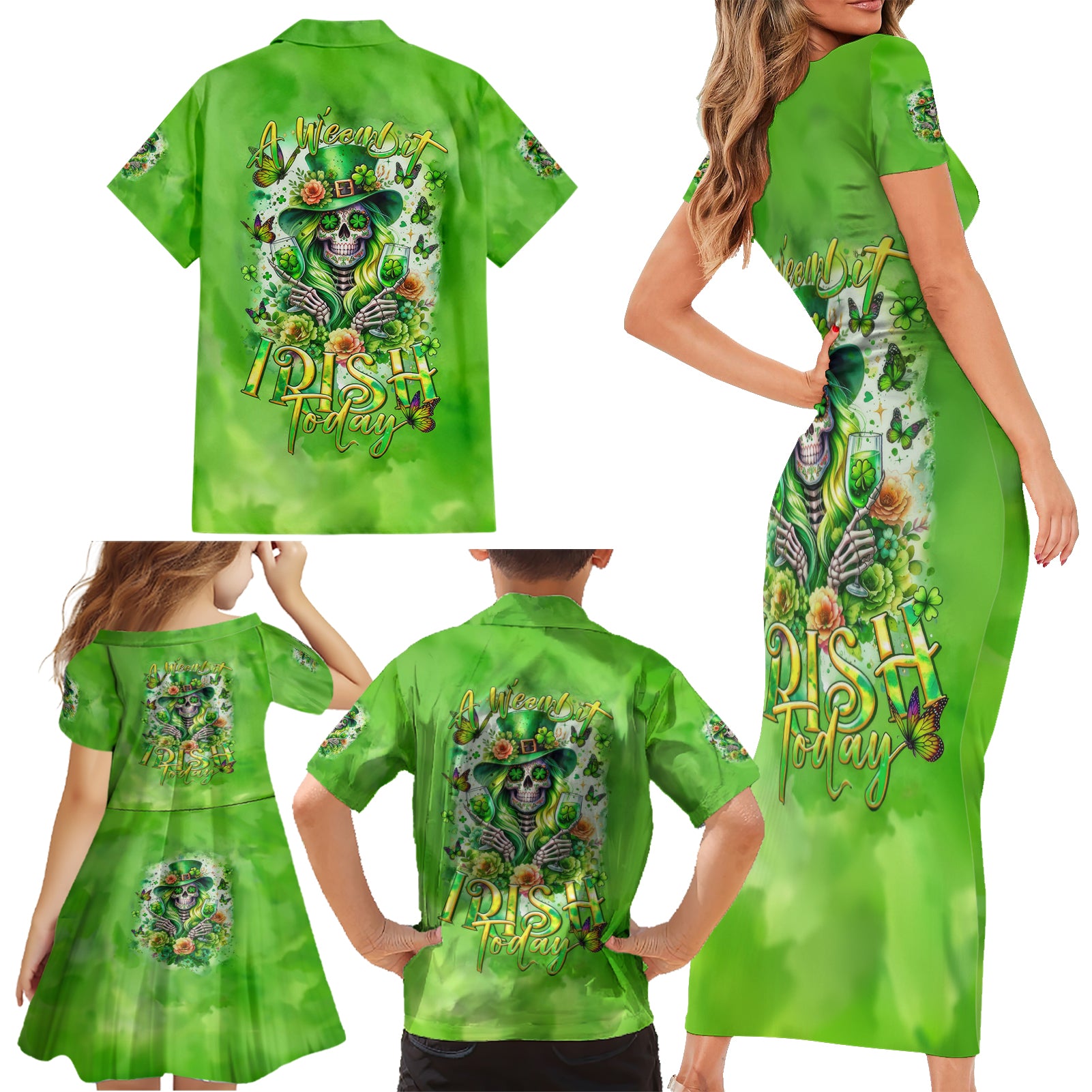 Irish Skull Family Matching Short Sleeve Bodycon Dress and Hawaiian Shirt Irish Today - Wonder Print Shop