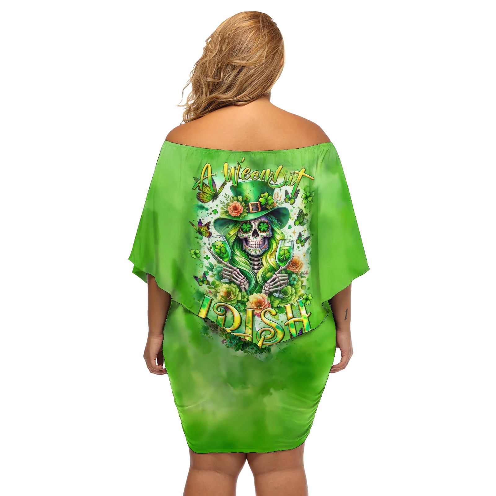 Irish Skull Off Shoulder Short Dress Irish Today - Wonder Print Shop