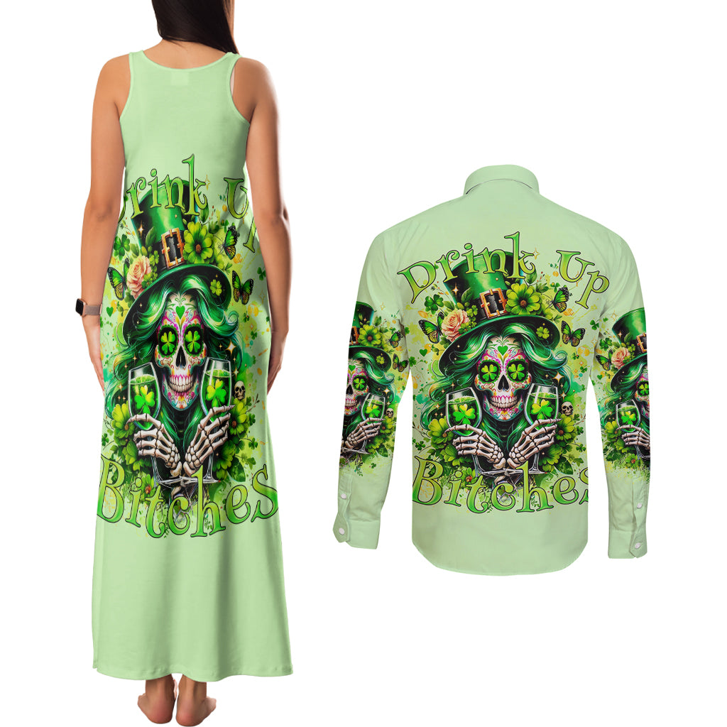 Irish Skull Couples Matching Tank Maxi Dress and Long Sleeve Button Shirt Drink Up Bitches - Wonder Print Shop