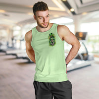 Men's light green tank top with small front skull graphic