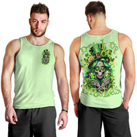 Men's light green tank top front and back view with skull graphics