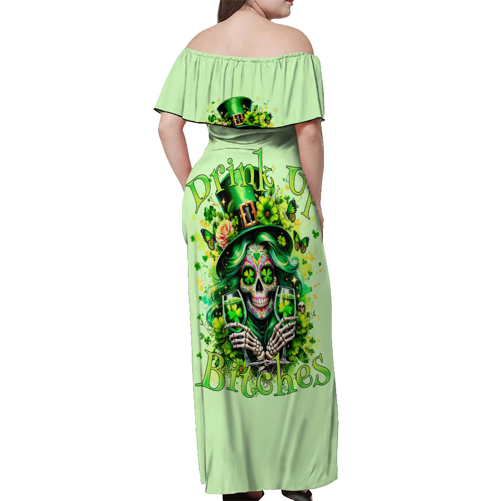 Irish Skull Off Shoulder Maxi Dress Drink Up Bitches - Wonder Print Shop