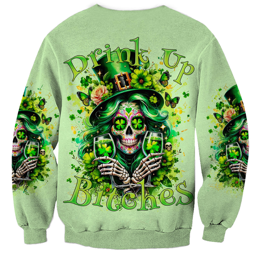 Green unisex sweatshirt with large back skull shamrock graphic and green sleeves