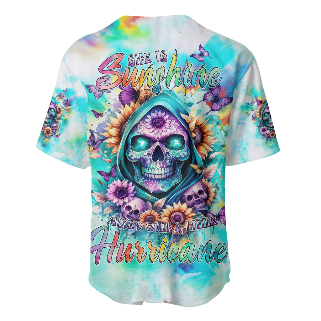 Flower Skull Baseball Jersey She Is Sunshine Mixed With A Little Hurricane - Wonder Print Shop