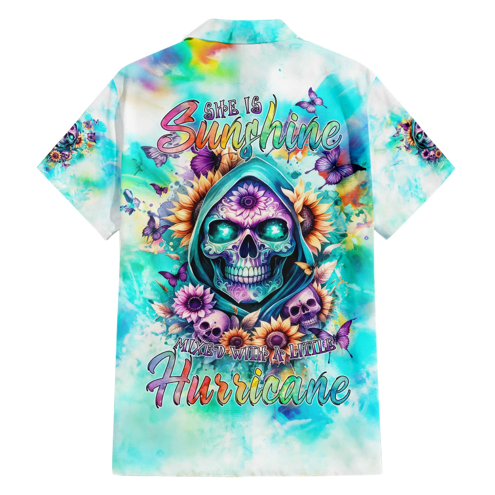 Flower Skull Hawaiian Shirt She Is Sunshine Mixed With A Little Hurricane - Wonder Print Shop