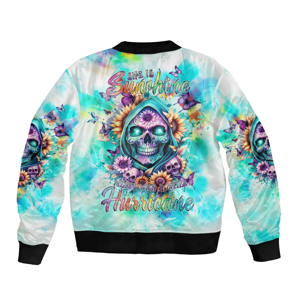 Flower Skull Sleeve Zip Bomber Jacket She Is Sunshine Mixed With A Little Hurricane