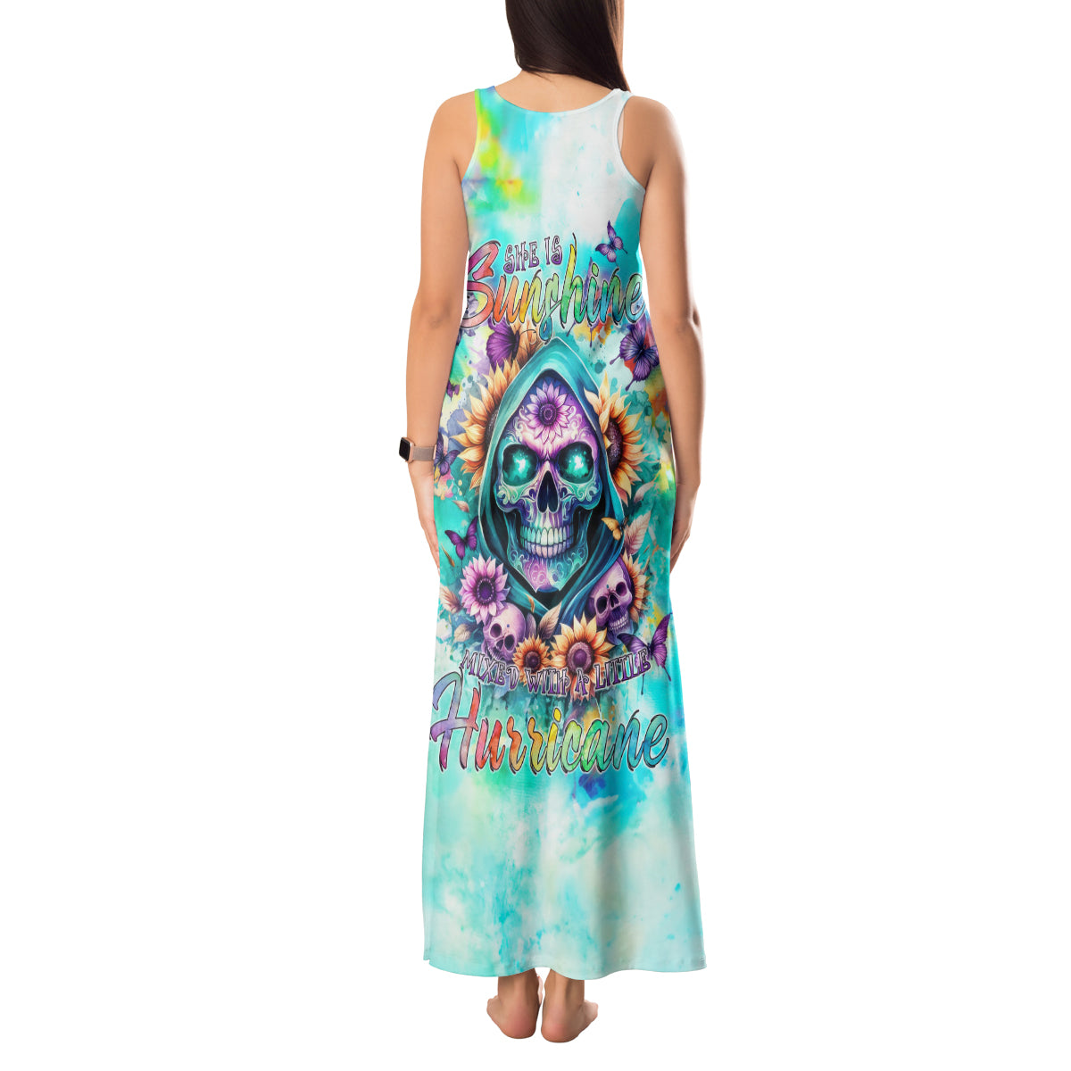 Flower Skull Tank Maxi Dress She Is Sunshine Mixed With A Little Hurricane