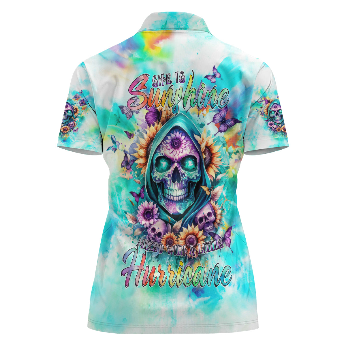 Flower Skull Women Polo Shirt She Is Sunshine Mixed With A Little Hurricane