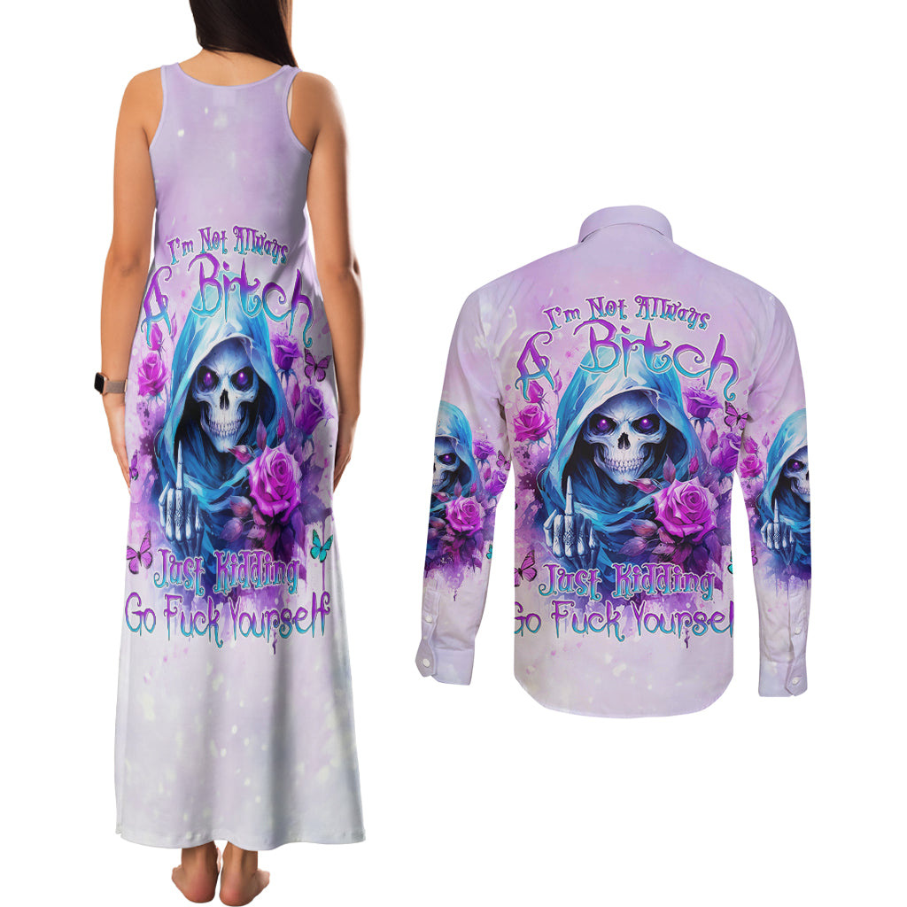 Rose Skull Couples Matching Tank Maxi Dress and Long Sleeve Button Shirt I'm Not Always A Bitch Just Kidding Go Fuck Yourself - Wonder Print Shop