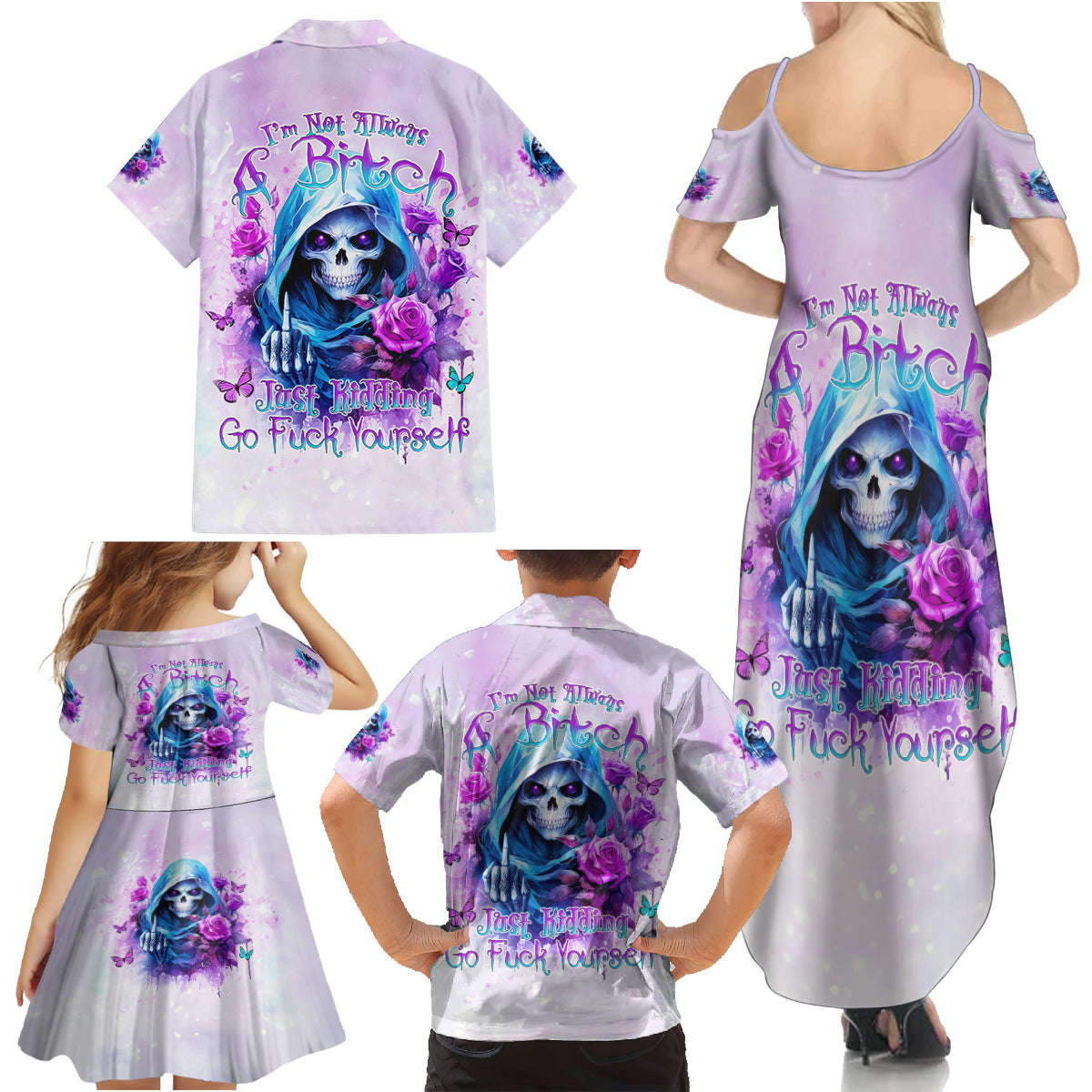 Rose Skull Family Matching Summer Maxi Dress and Hawaiian Shirt I'm Not Always A Bitch Just Kidding Go Fuck Yourself - Wonder Print Shop