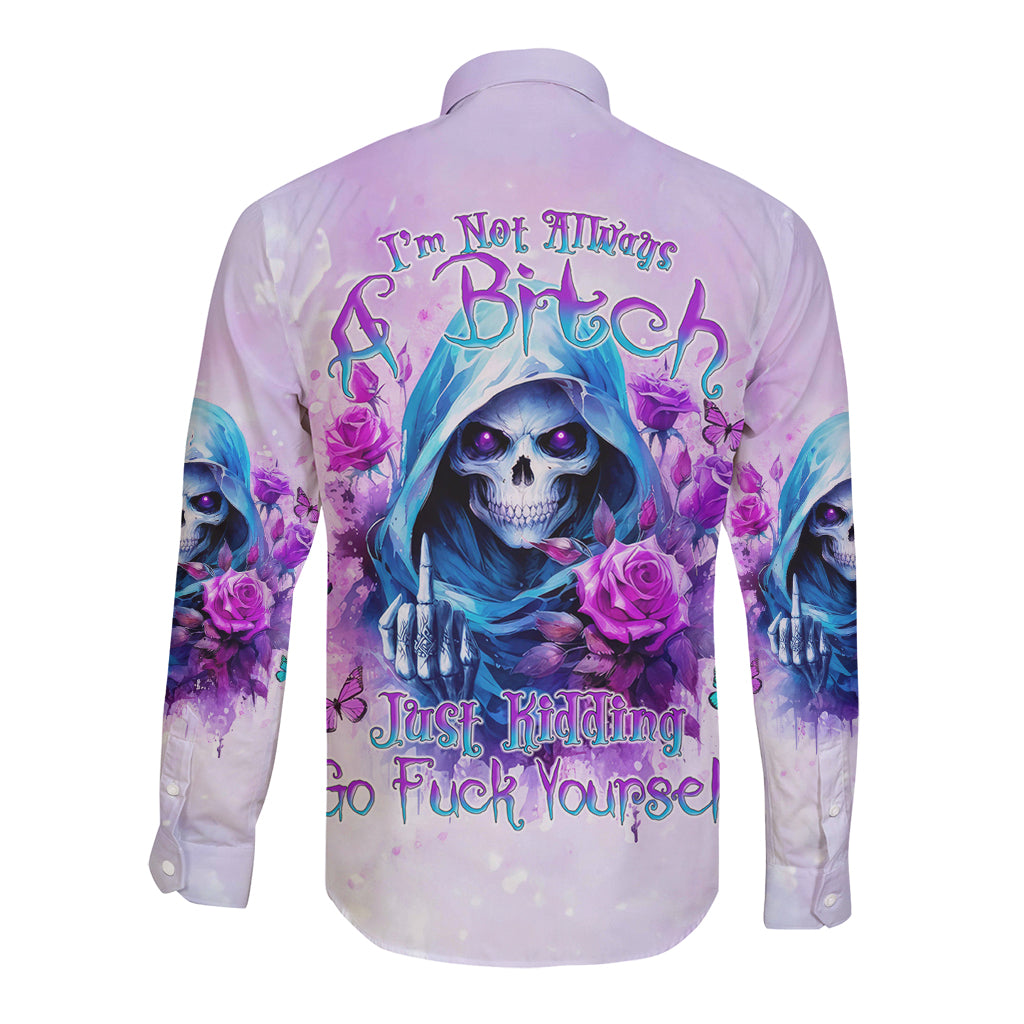 Rose Skull Long Sleeve Button Shirt I'm Not Always A Bitch Just Kidding Go Fuck Yourself - Wonder Print Shop