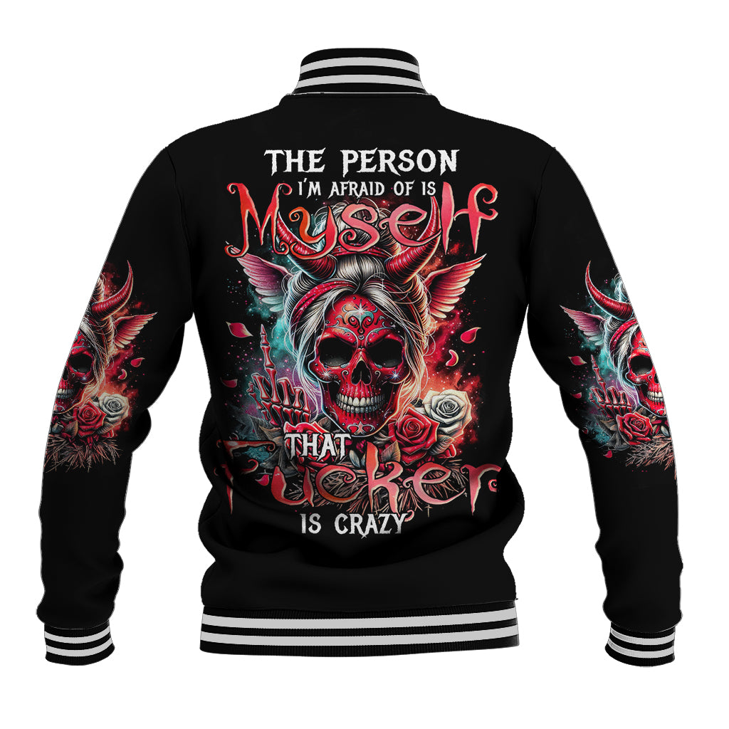 Devil Skull Baseball Jacket The Perseon I Afraid Of Is Myself That Fucker Is Crazy - Wonder Print Shop