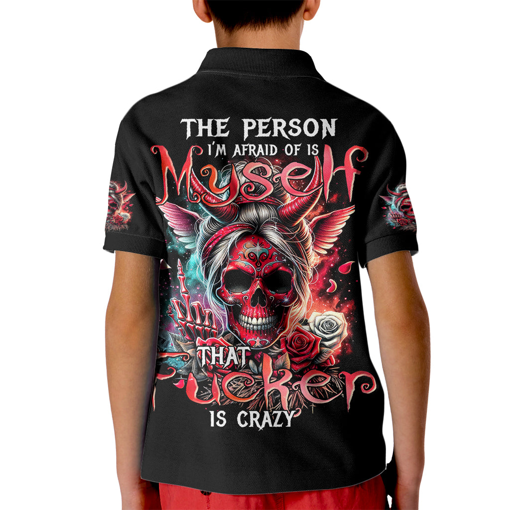 Devil Skull Kid Polo Shirt The Perseon I Afraid Of Is Myself That Fucker Is Crazy - Wonder Print Shop