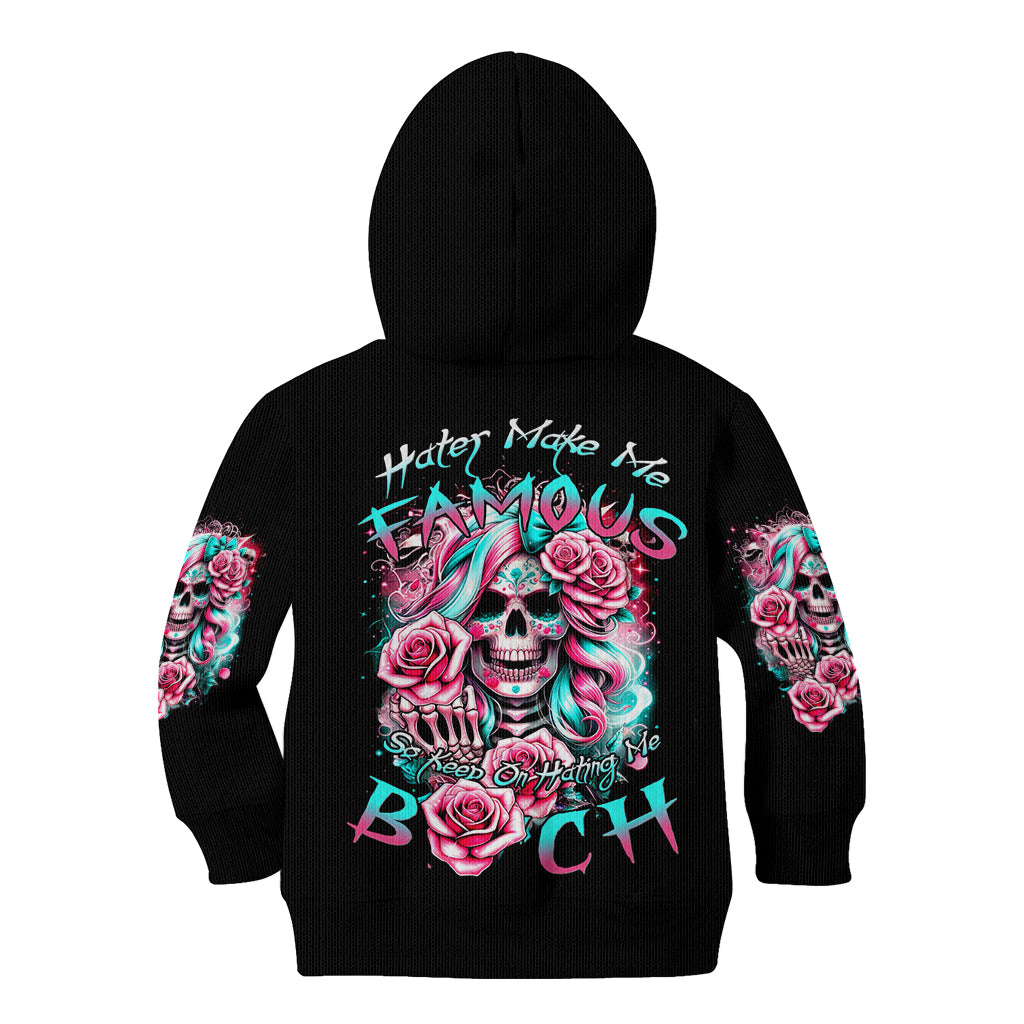 Rose Skull Kid Hoodie Hater Make Me Famous So Keep On Hating Me Bitch - Wonder Print Shop