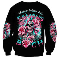 Black crewneck sweatshirt with colorful skull and rose graphic, long sleeves