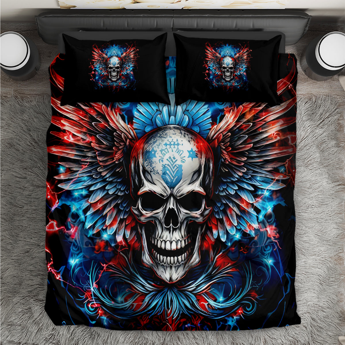 Wings Skull Bedding Set People Are Asking Me Which Sign I was Born Under I Was Born Under A Warning Sigh - Wonder Print Shop