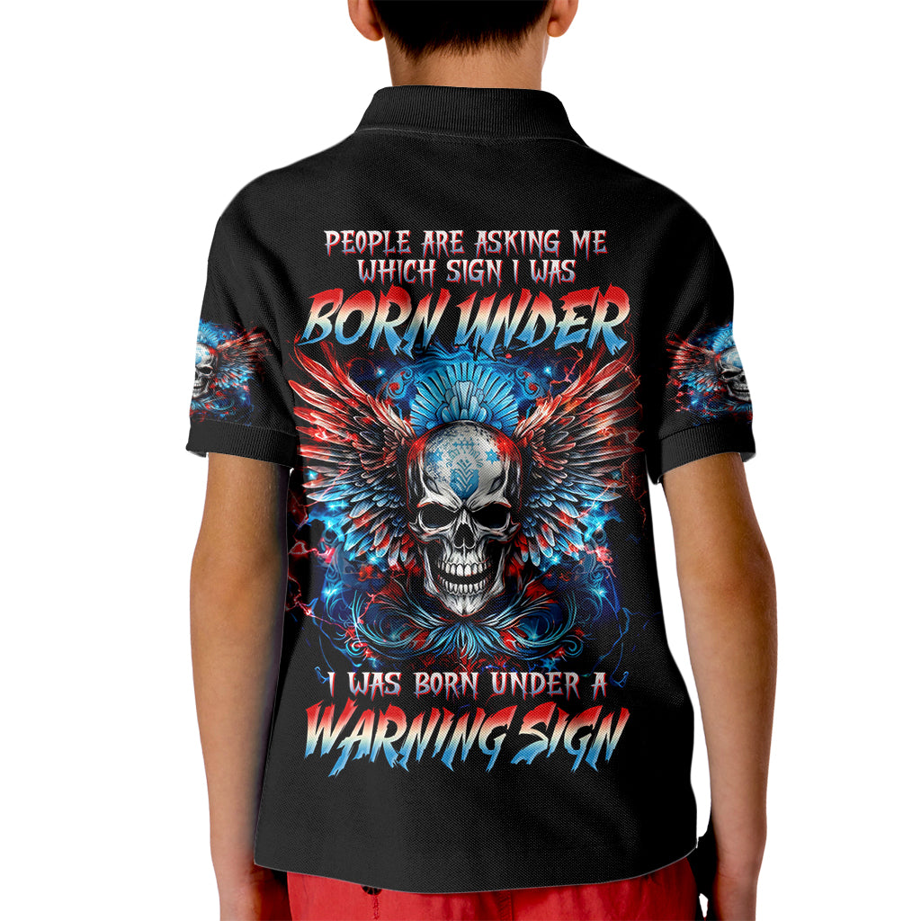 Wings Skull Kid Polo Shirt People Are Asking Me Which Sign I was Born Under I Was Born Under A Warning Sigh - Wonder Print Shop