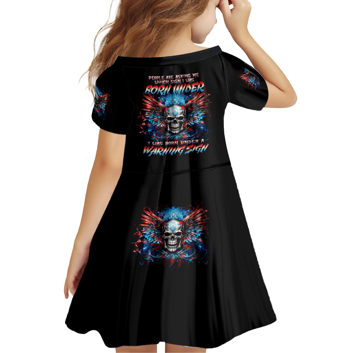 Wings Skull Kid Short Sleeve Dress People Are Asking Me Which Sign I was Born Under I Was Born Under A Warning Sigh - Wonder Print Shop