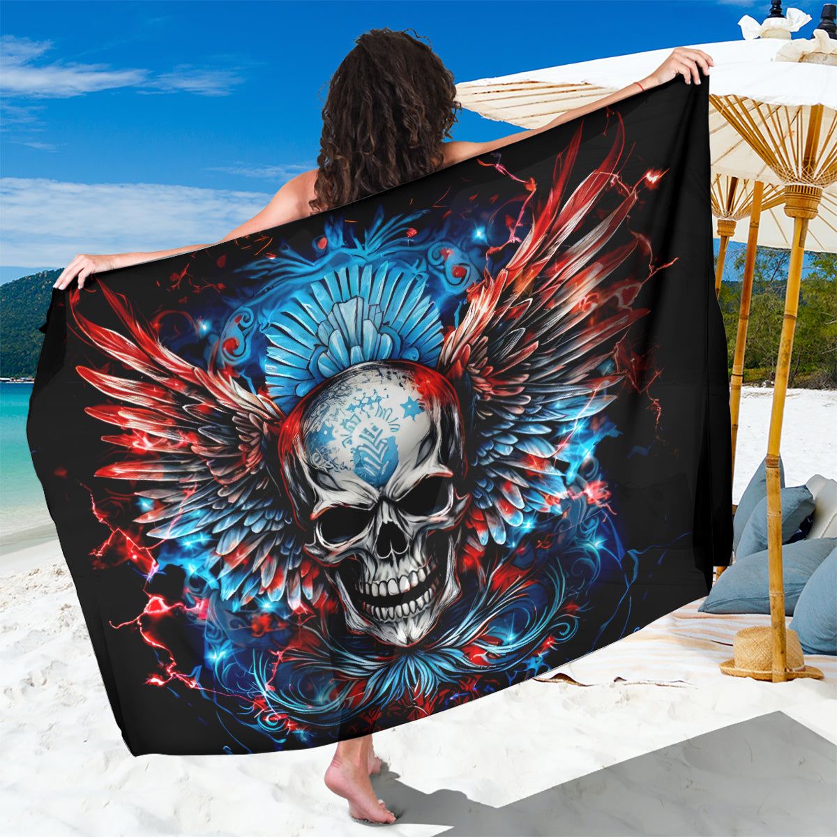 Wings Skull Sarong People Are Asking Me Which Sign I was Born Under I Was Born Under A Warning Sigh - Wonder Print Shop