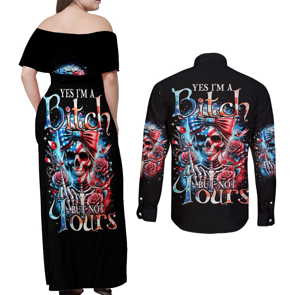 Lady Skull Couples Matching Off Shoulder Maxi Dress and Long Sleeve Button Shirt Yes I'm A Bitch But Not Your - Wonder Print Shop