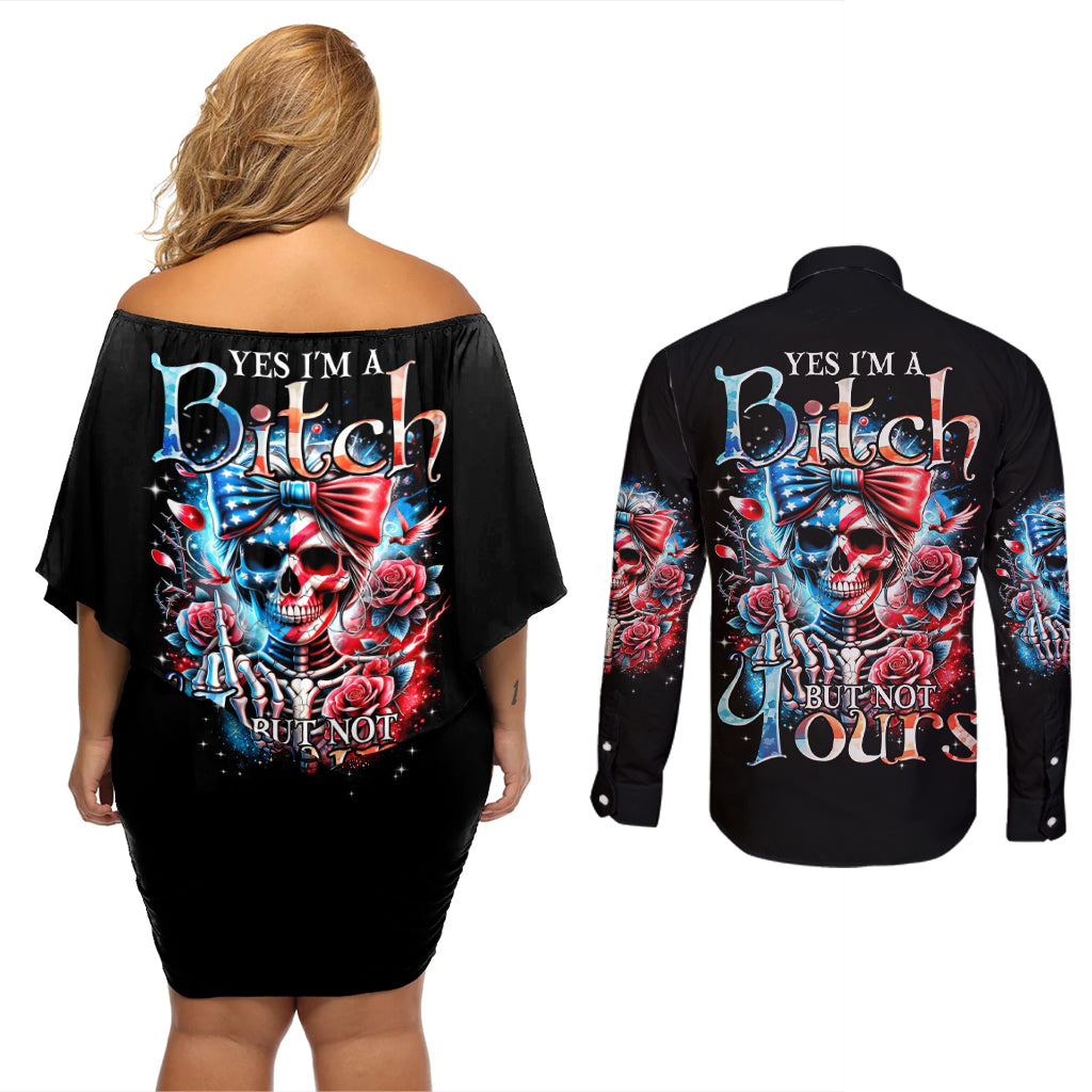 Lady Skull Couples Matching Off Shoulder Short Dress and Long Sleeve Button Shirt Yes I'm A Bitch But Not Your - Wonder Print Shop