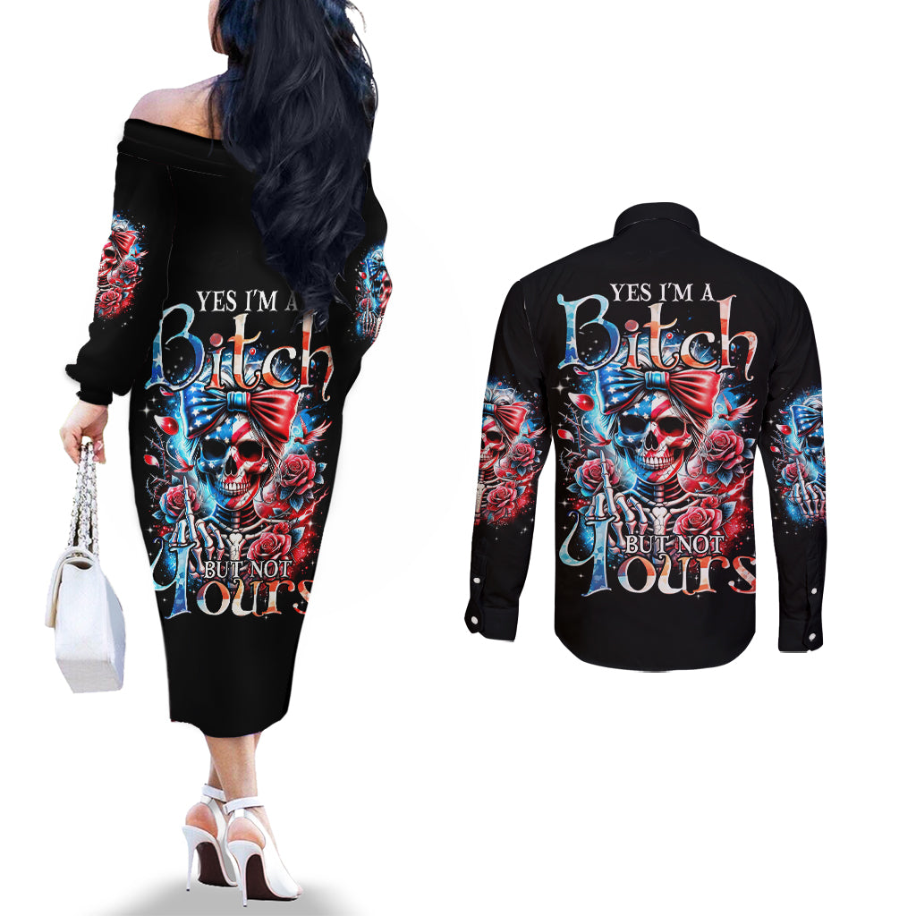 Lady Skull Couples Matching Off The Shoulder Long Sleeve Dress and Long Sleeve Button Shirt Yes I'm A Bitch But Not Your