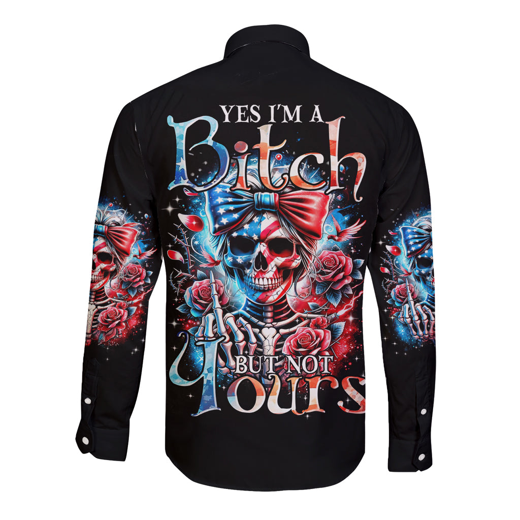 Lady Skull Long Sleeve Button Shirt Yes I'm A Bitch But Not Your - Wonder Print Shop