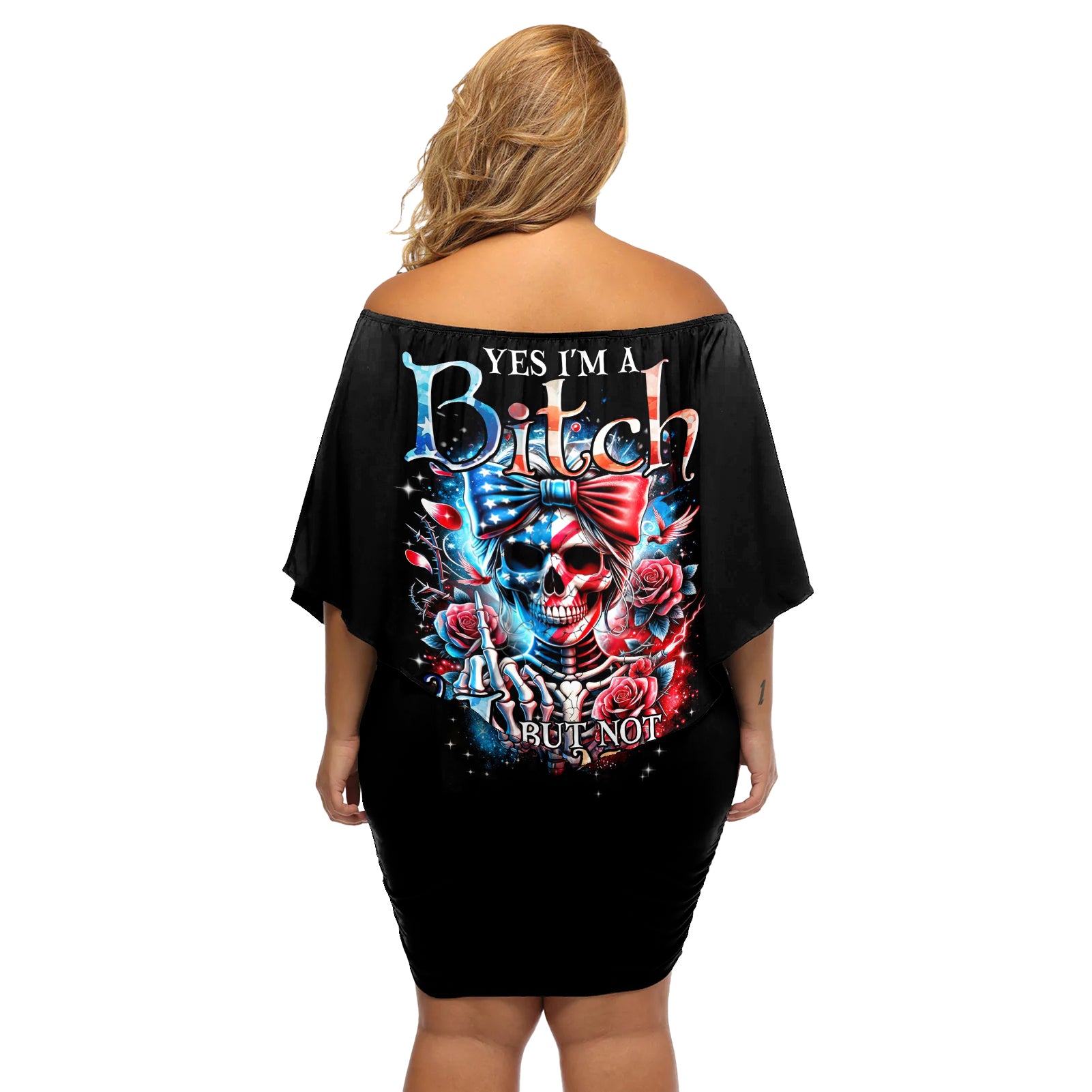 Lady Skull Off Shoulder Short Dress Yes I'm A Bitch But Not Your - Wonder Print Shop