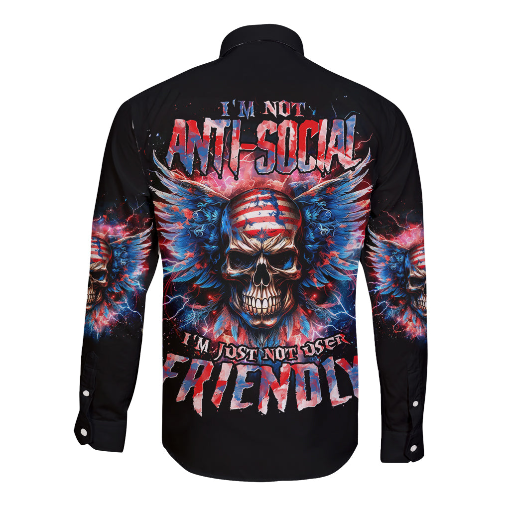 American Skull Long Sleeve Button Shirt I'm Not Anti Social I'm Just Not User Friendly - Wonder Print Shop