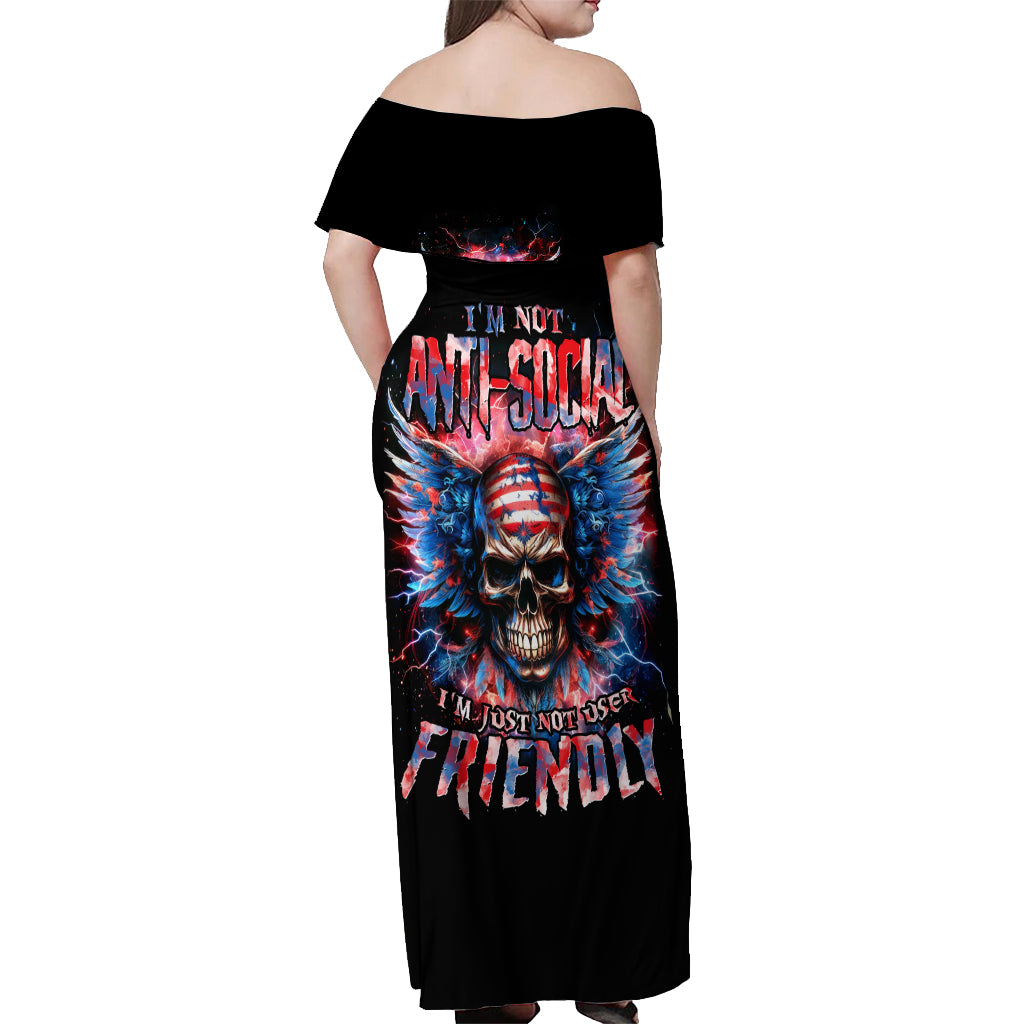 American Skull Off Shoulder Maxi Dress I'm Not Anti Social I'm Just Not User Friendly - Wonder Print Shop