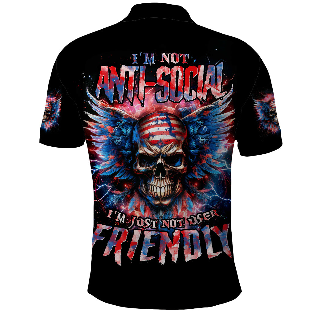 American Skull Polo Shirt I'm Not Anti Social I'm Just Not User Friendly - Wonder Print Shop