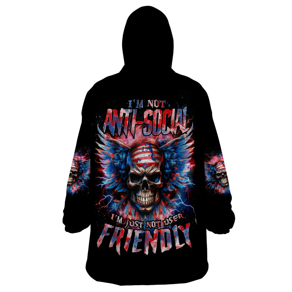 American Skull Wearable Blanket Hoodie I'm Not Anti Social I'm Just Not User Friendly - Wonder Print Shop