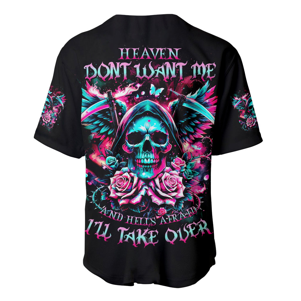 Rose Skull Baseball Jersey Heaven Don't Want Me And Hell's Afraid I'll Take Over - Wonder Print Shop