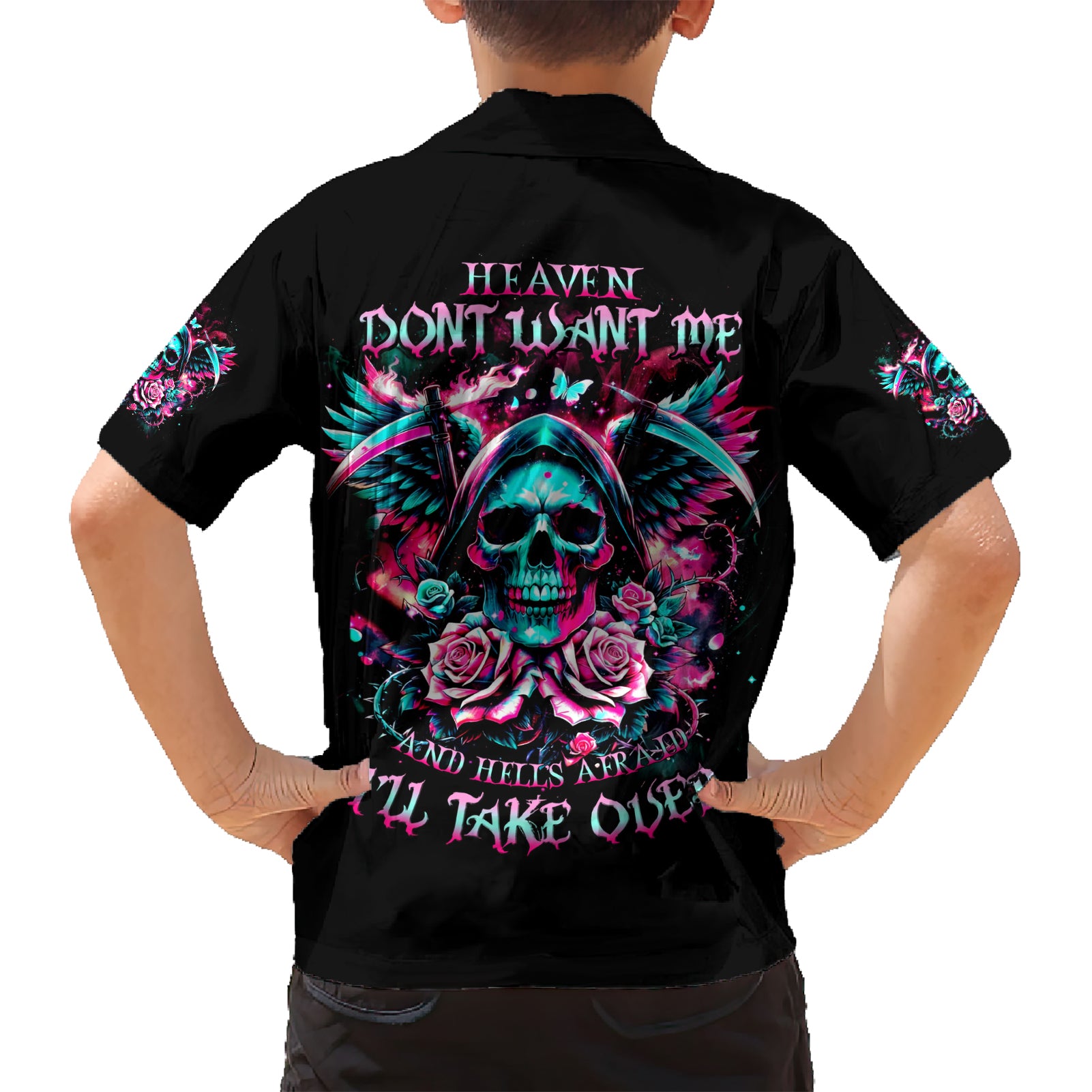 Rose Skull Kid Hawaiian Shirt Heaven Don't Want Me And Hell's Afraid I'll Take Over - Wonder Print Shop