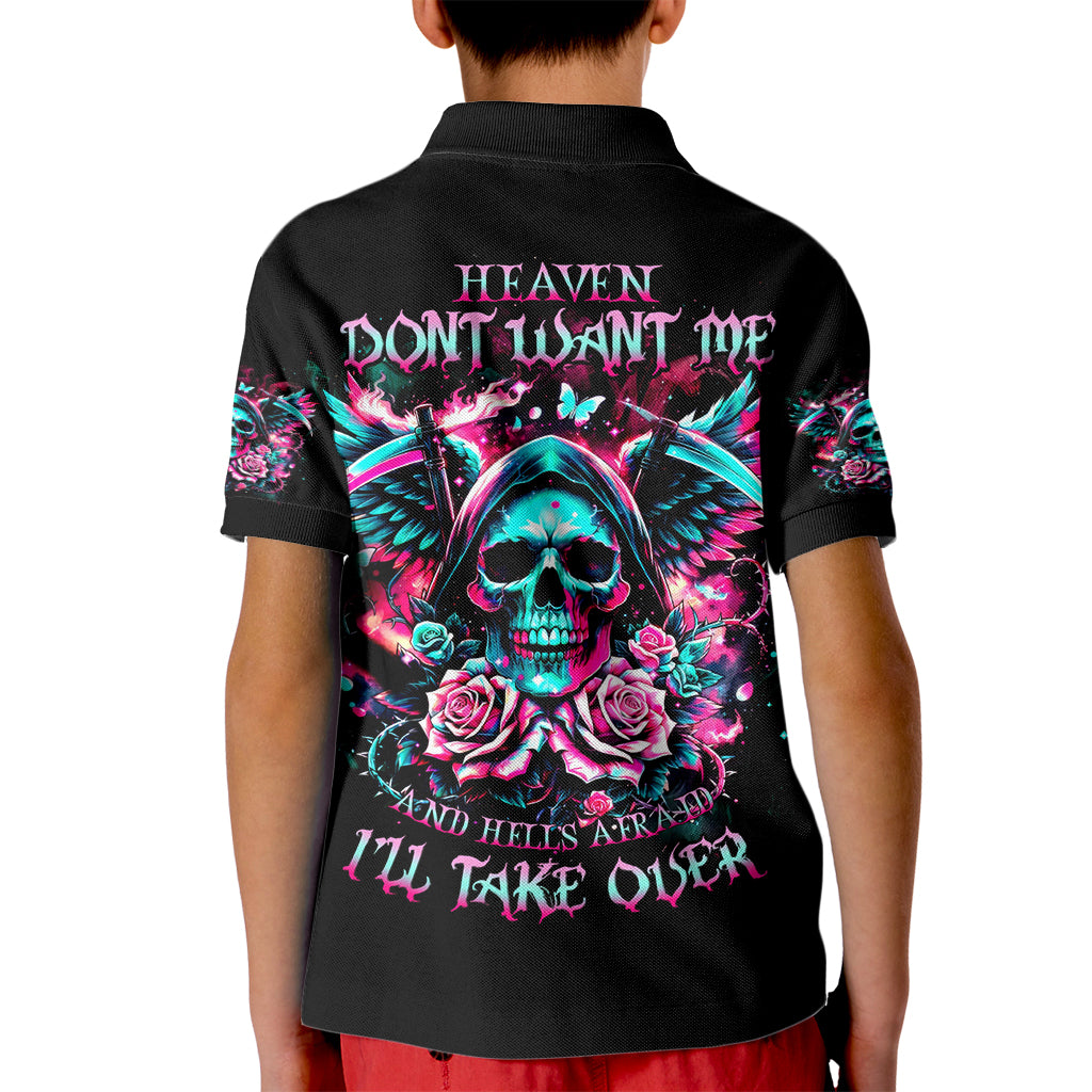 Rose Skull Kid Polo Shirt Heaven Don't Want Me And Hell's Afraid I'll Take Over - Wonder Print Shop