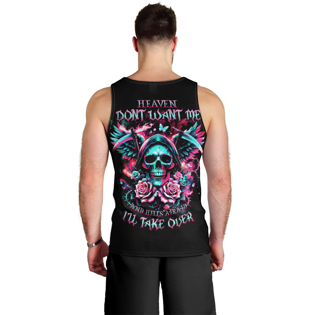 Rose Skull Men Tank Top Heaven Don't Want Me And Hell's Afraid I'll Take Over - Wonder Print Shop