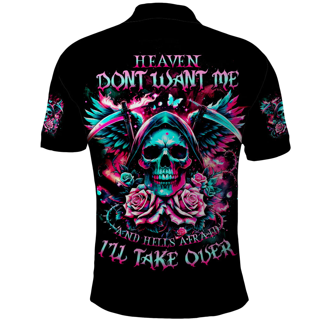 Rose Skull Polo Shirt Heaven Don't Want Me And Hell's Afraid I'll Take Over - Wonder Print Shop