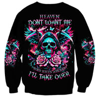 Black unisex sweatshirt with colorful skull, roses, and wing graphic on front
