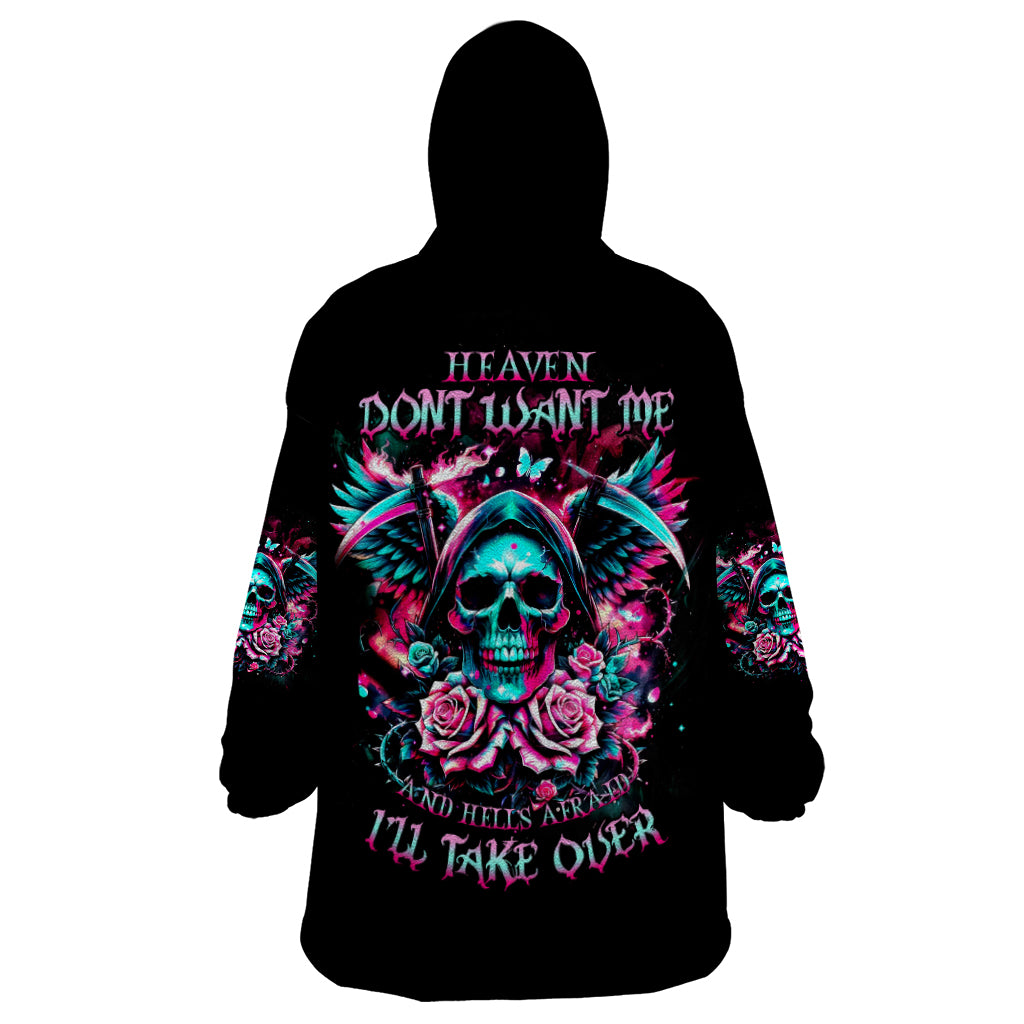 Rose Skull Wearable Blanket Hoodie Heaven Don't Want Me And Hell's Afraid I'll Take Over