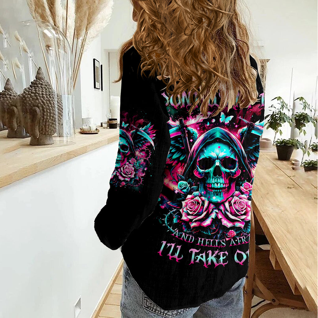 Rose Skull Women Casual Shirt Heaven Don't Want Me And Hell's Afraid I'll Take Over